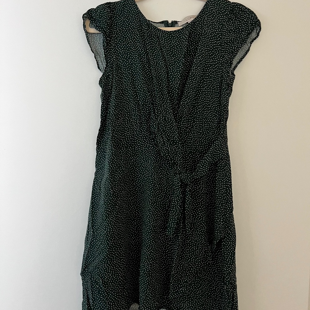 Loft Green & White Polka Dot Wrap Dress